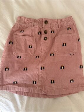 Mini Boden Pink Embroidered Dog Corduroy Skirt
